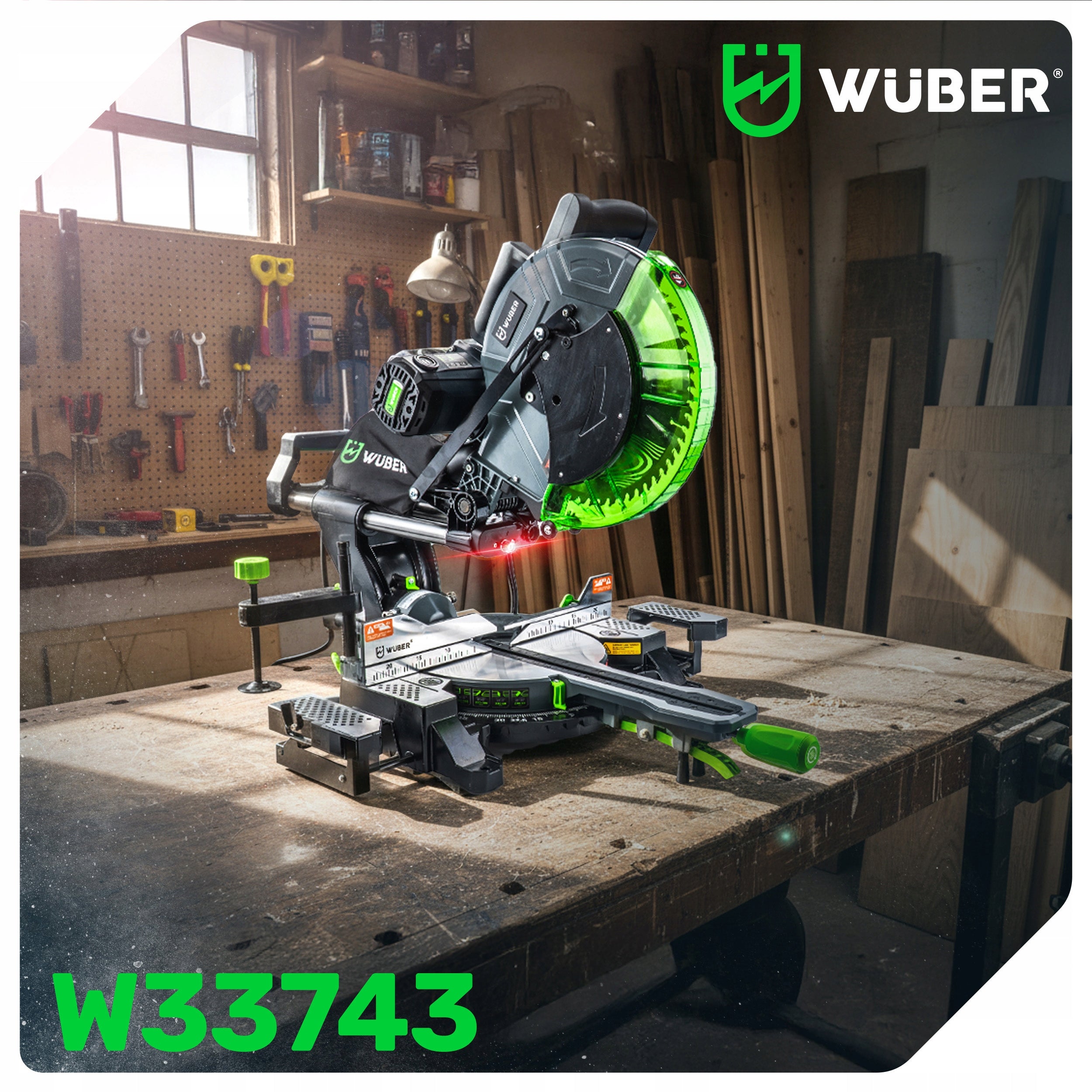 BEVEL SAW WITH FEED SLASH FOR WOOD 2000W + LASER + DISC 305MM 60T Series W33742 PIŁA UKOSOWA Z POSUWEM UKOŚNICA