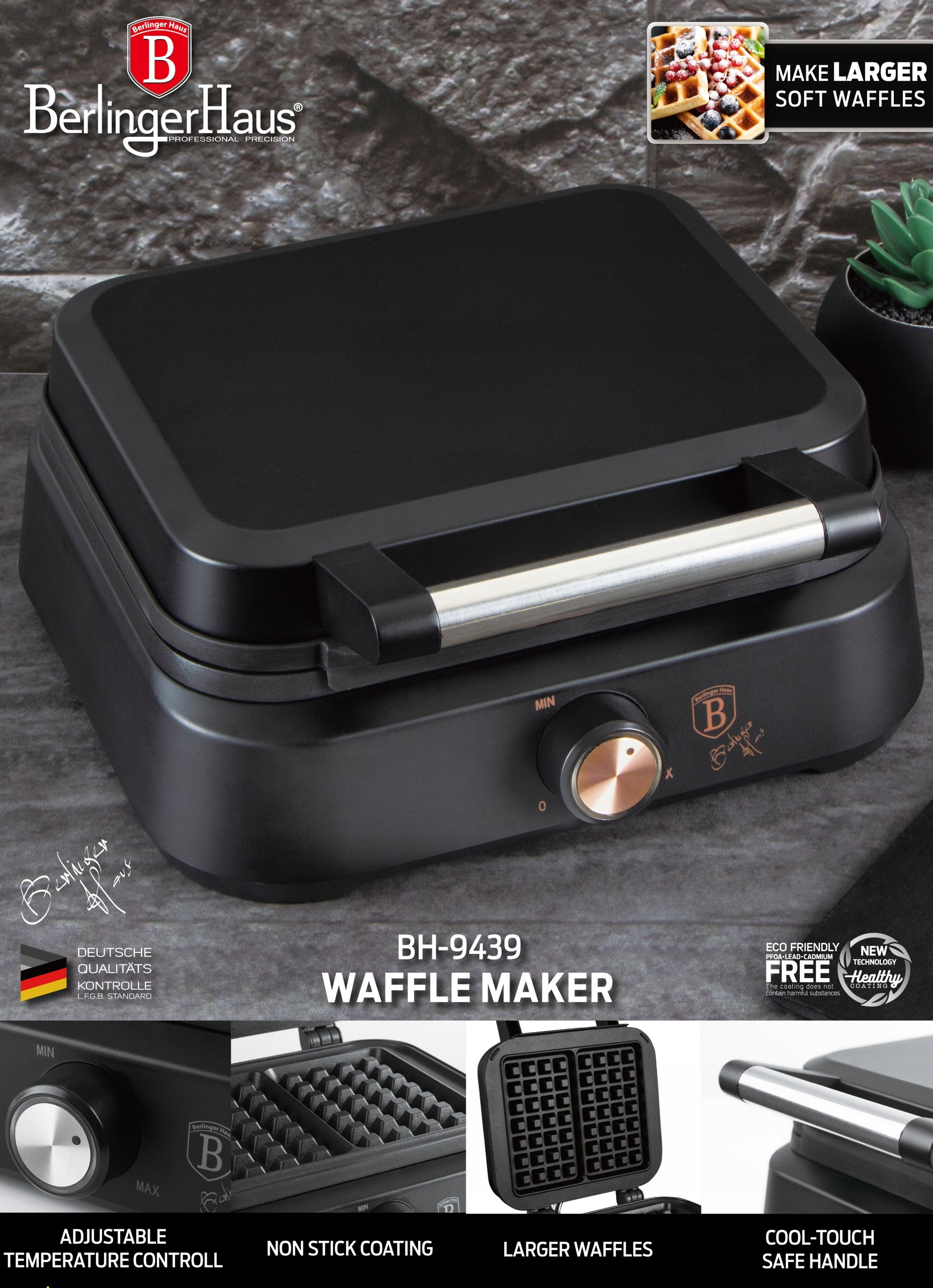 BH-9439 - Waffle Maker 1500W Berlinger Haus Black Rose Collection Power rating 1500 W