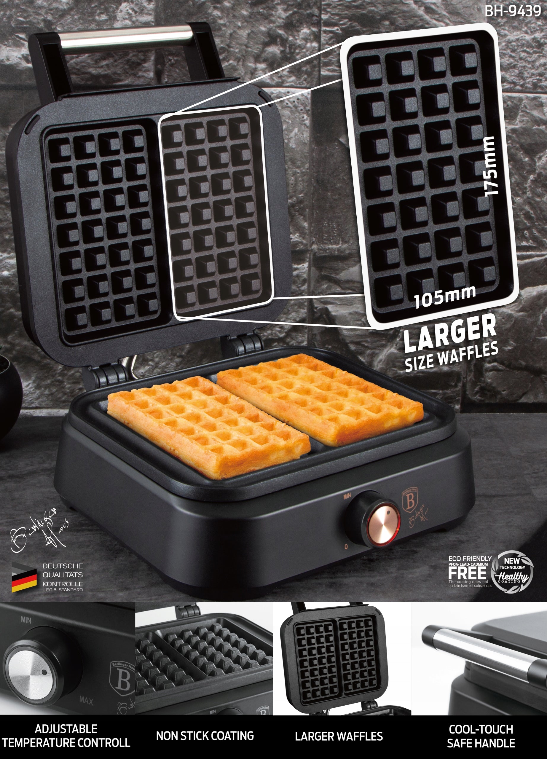 BH-9439 - Waffle Maker 1500W Berlinger Haus Black Rose Collection