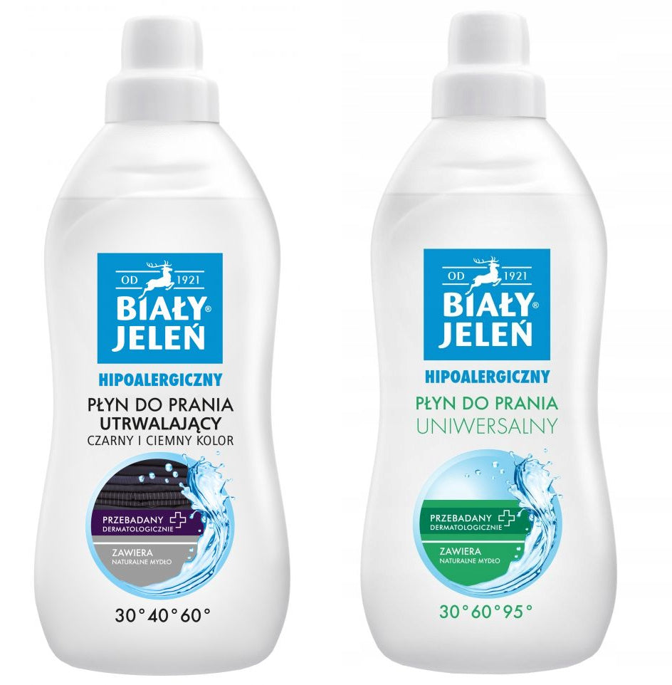 BIAŁY JELEŃ SET OF LIQUID FOR BLACK CLOTHES 1L + UNIVERSAL WASHING LIQUID 1L