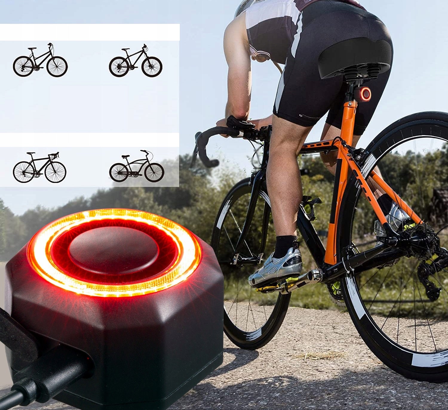 BICYCLE ALARM WIRELESS BELL 110dB + REMOTE CONTROL LED LIGHT REAR Model Alarm rowerowy z lampką LED KS-SF33R V2