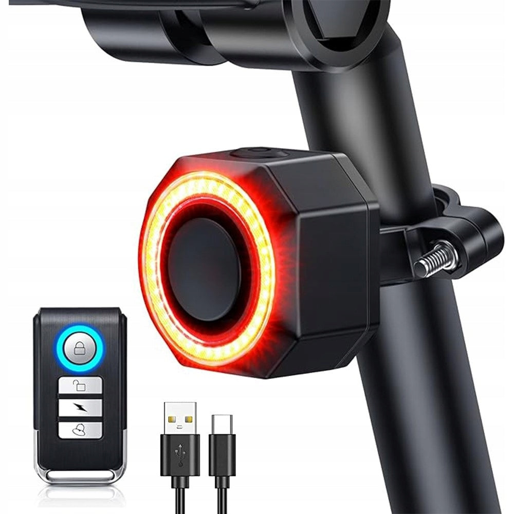 BICYCLE ALARM WIRELESS BELL 110dB + REMOTE CONTROL LED LIGHT REAR