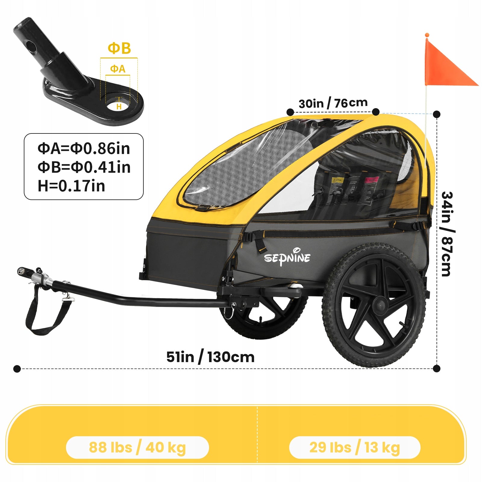 BICYCLE BABY TRAILER 2 seat with 5-Point belt Kids Bike Trailer Up to 40kg Maximum load 40 kg