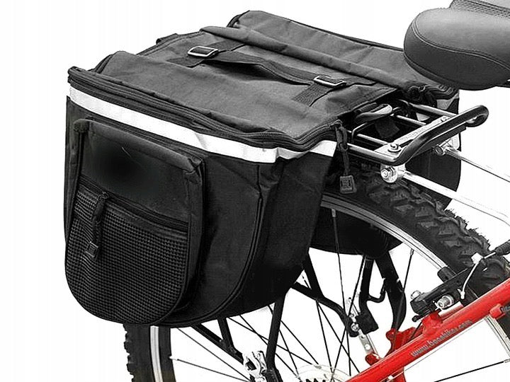 BICYCLE BAG BICYCLE POUCH RACK LARGE REAR 2 COMPARTMENTS DOUBLE TRUNK Color black