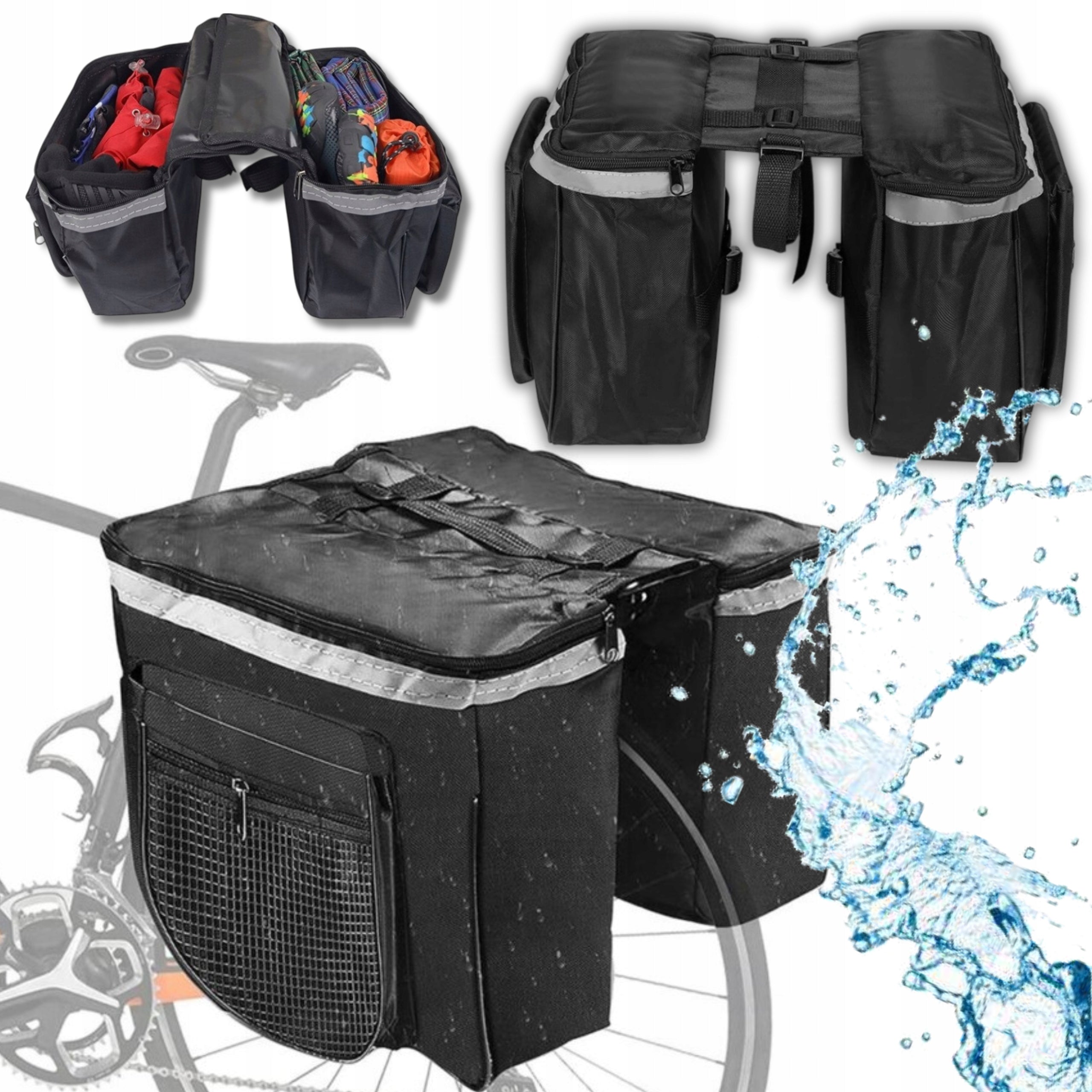BICYCLE BAG BICYCLE POUCH RACK LARGE REAR 2 COMPARTMENTS DOUBLE TRUNK