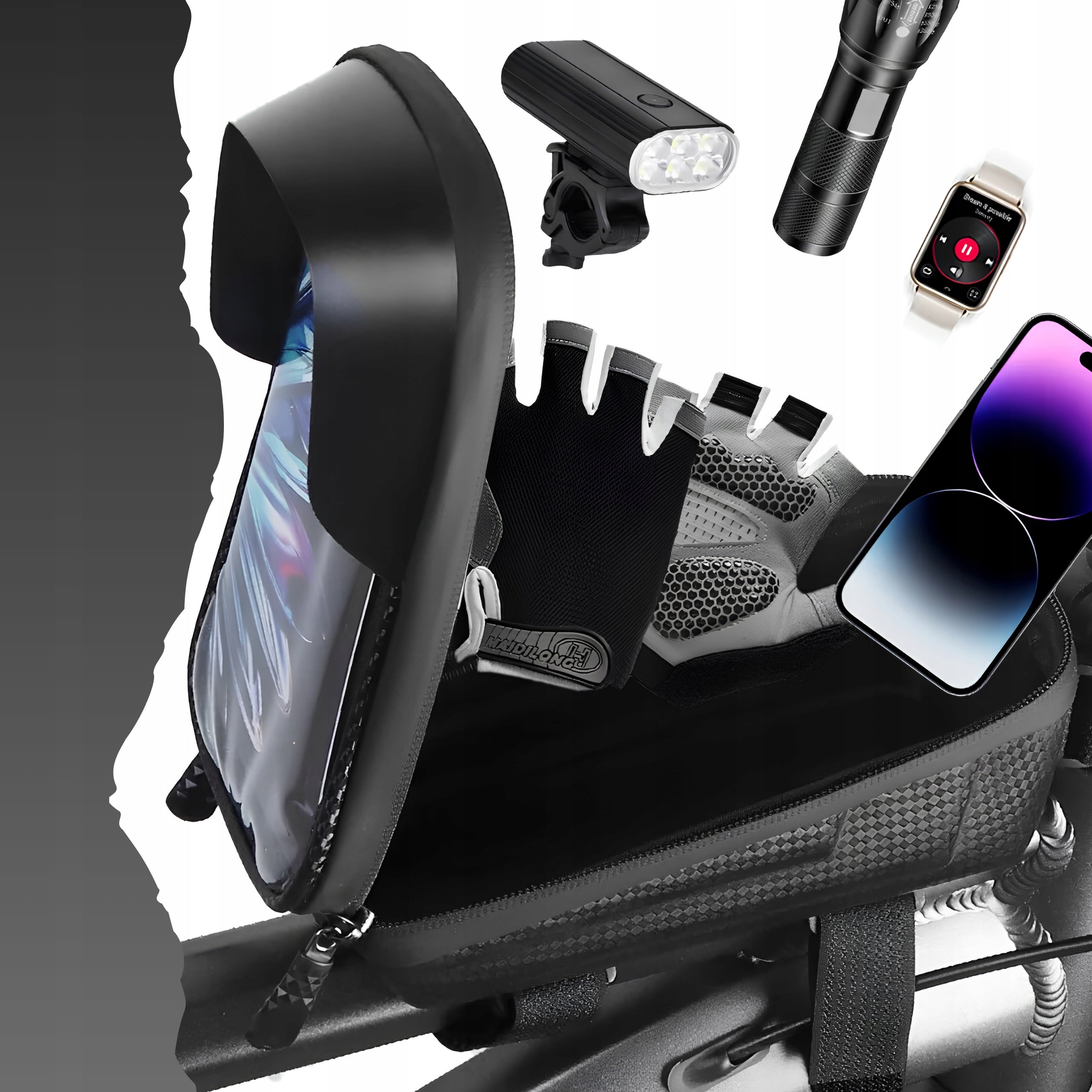 BICYCLE BAG FOR FRAME PHONE POUCH WATERPROOF CASE WITH VISOR FOR MAPS Model TORBA ROWEROWA NA RAMĘ SAKWA Z DASZKIEM NA MAPY
