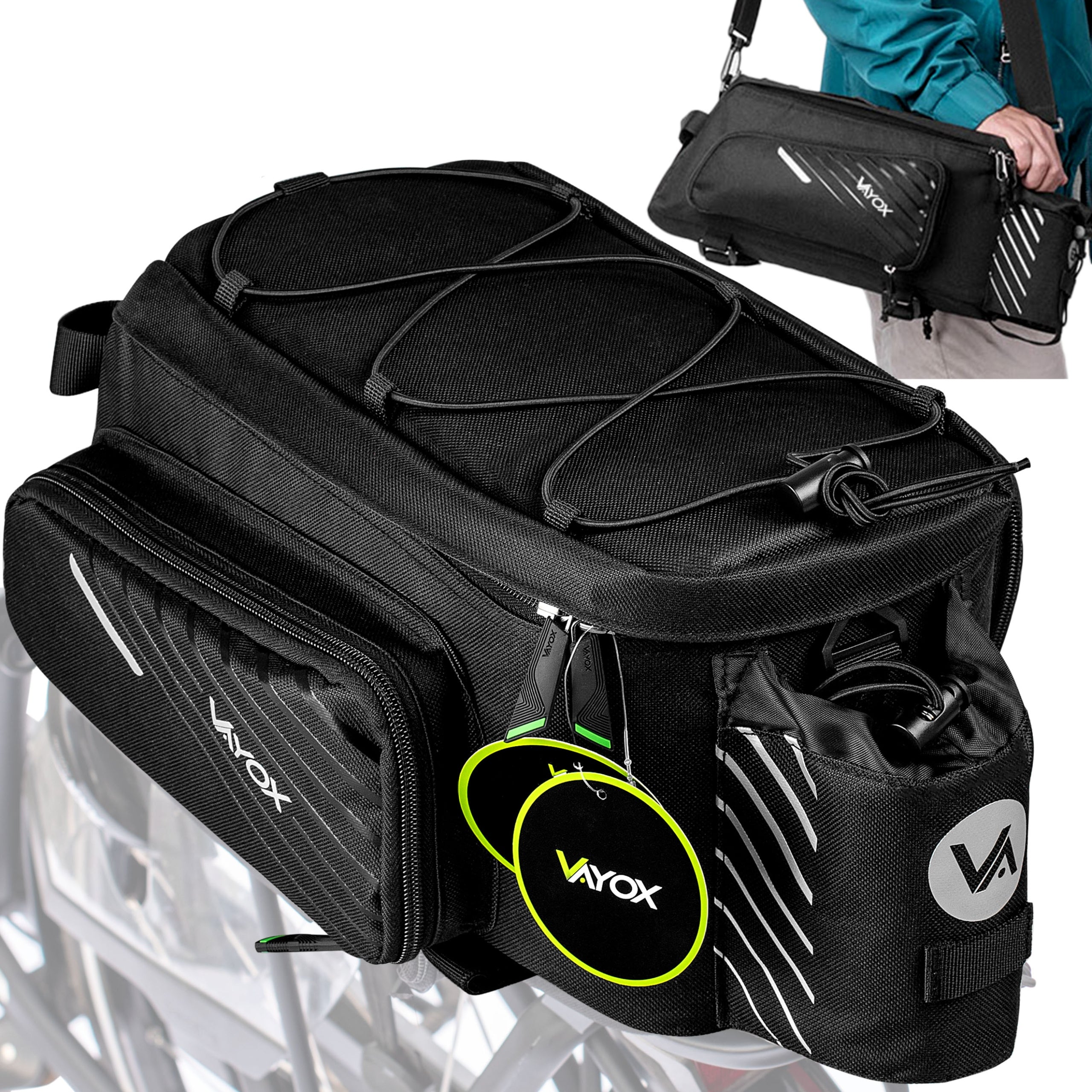 BICYCLE BAG PANNIER FOR REAR RACK CAPACIOUS WATERPROOF COVER VAYOX