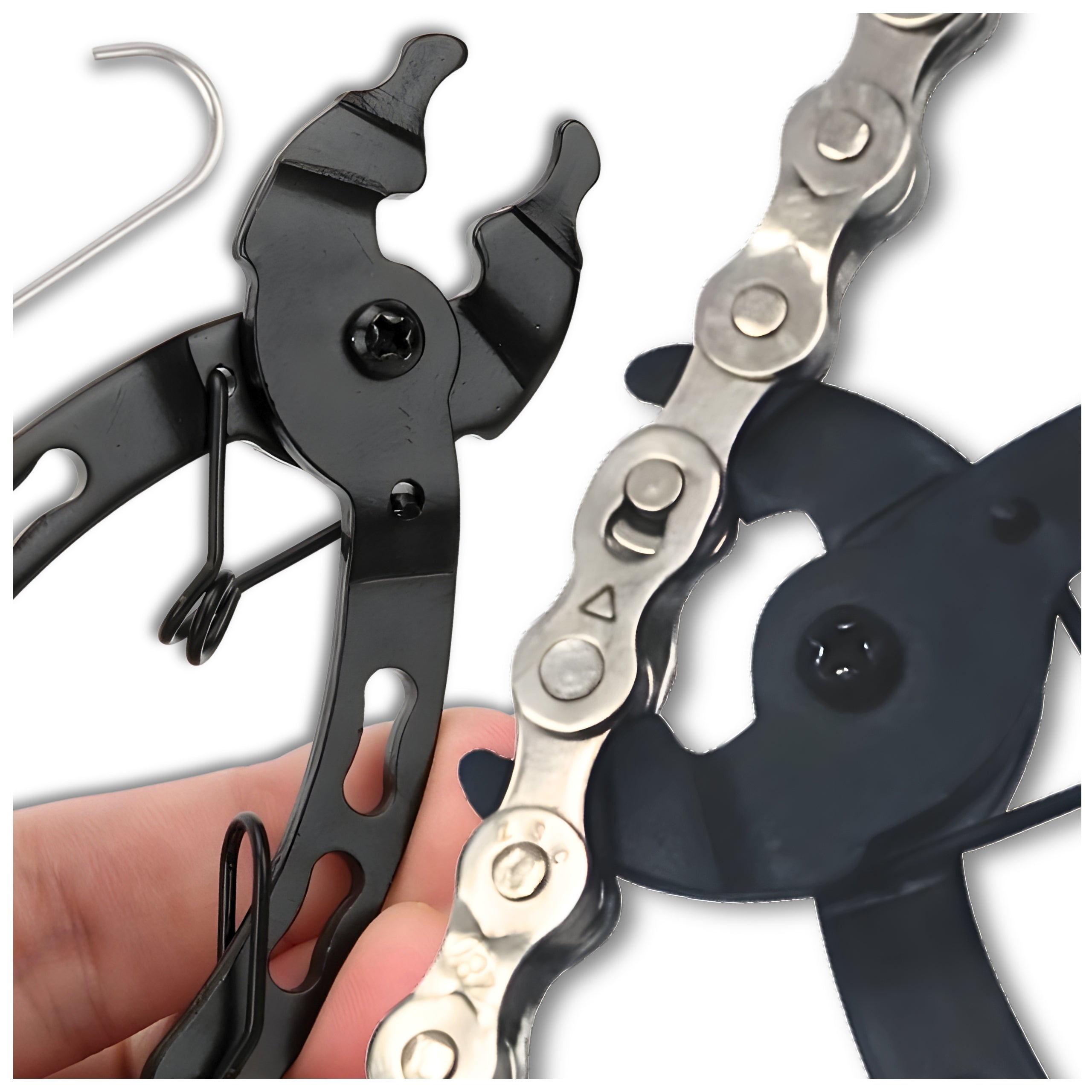 BICYCLE CHAIN PLIERS FOR FASTENING AND UNFASTENING CLIPS WITH HOOK