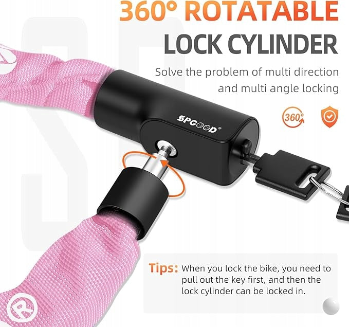 BICYCLE CLASP 90 CM WITH 3 KEYS WATERPROOF ANTI-THEFT PINK Packaging status original