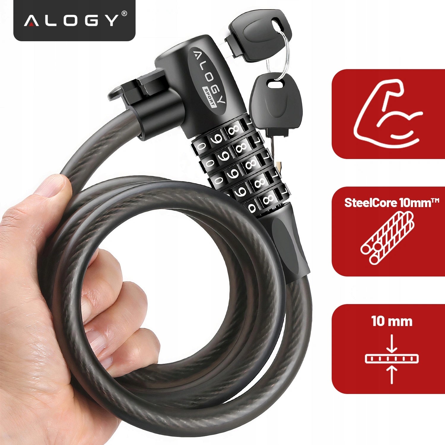 BICYCLE CLASP CABLE 120cm 10mm 2IN1 CODE AND KEY LOCK WITH HANDLE Kind cord