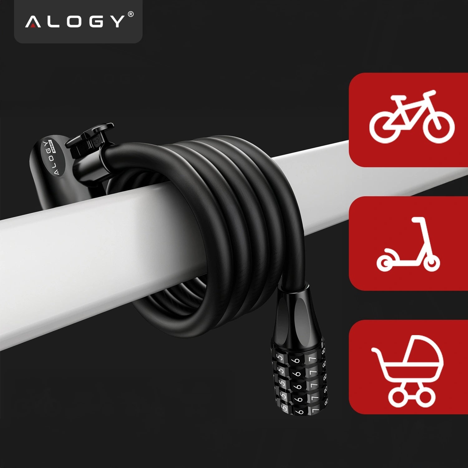 BICYCLE CLASP CABLE 120cm 10mm 2IN1 CODE AND KEY LOCK WITH HANDLE Model Blokada rowerowa koła na szyfr
