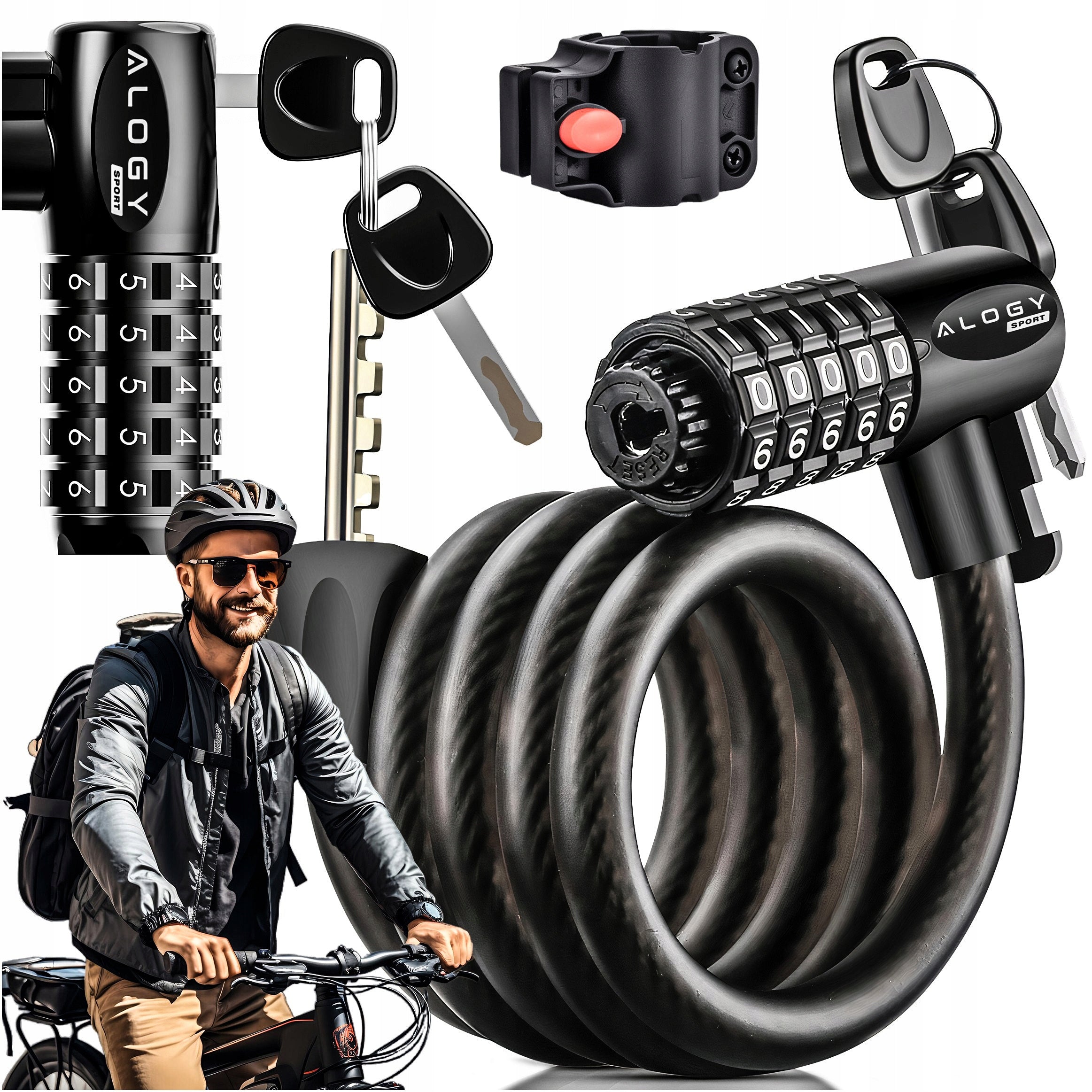 BICYCLE CLASP CABLE 120cm 10mm 2IN1 CODE AND KEY LOCK WITH HANDLE
