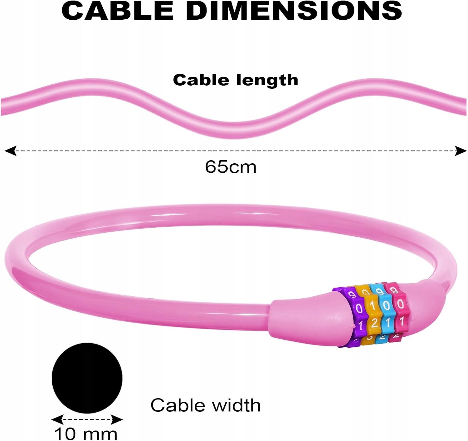 BICYCLE CLASP CABLE 65 CM COMBINATION LOCK 4-DIGIT PINK Packaging status original
