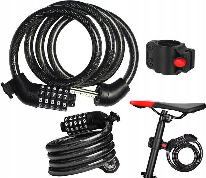 BICYCLE CLASP WITH CIPHER 5 DIGITS - THICK SOLID CORD 120 CM Color black