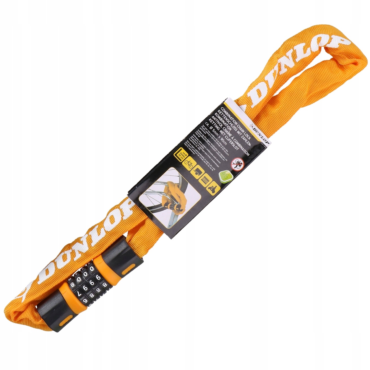 BICYCLE CLOSURE BICYCLE LOCK for cipher Manufacturer code Łańcuch na SZYFR 90cm x Ø 5 mm POMARAŃCZ