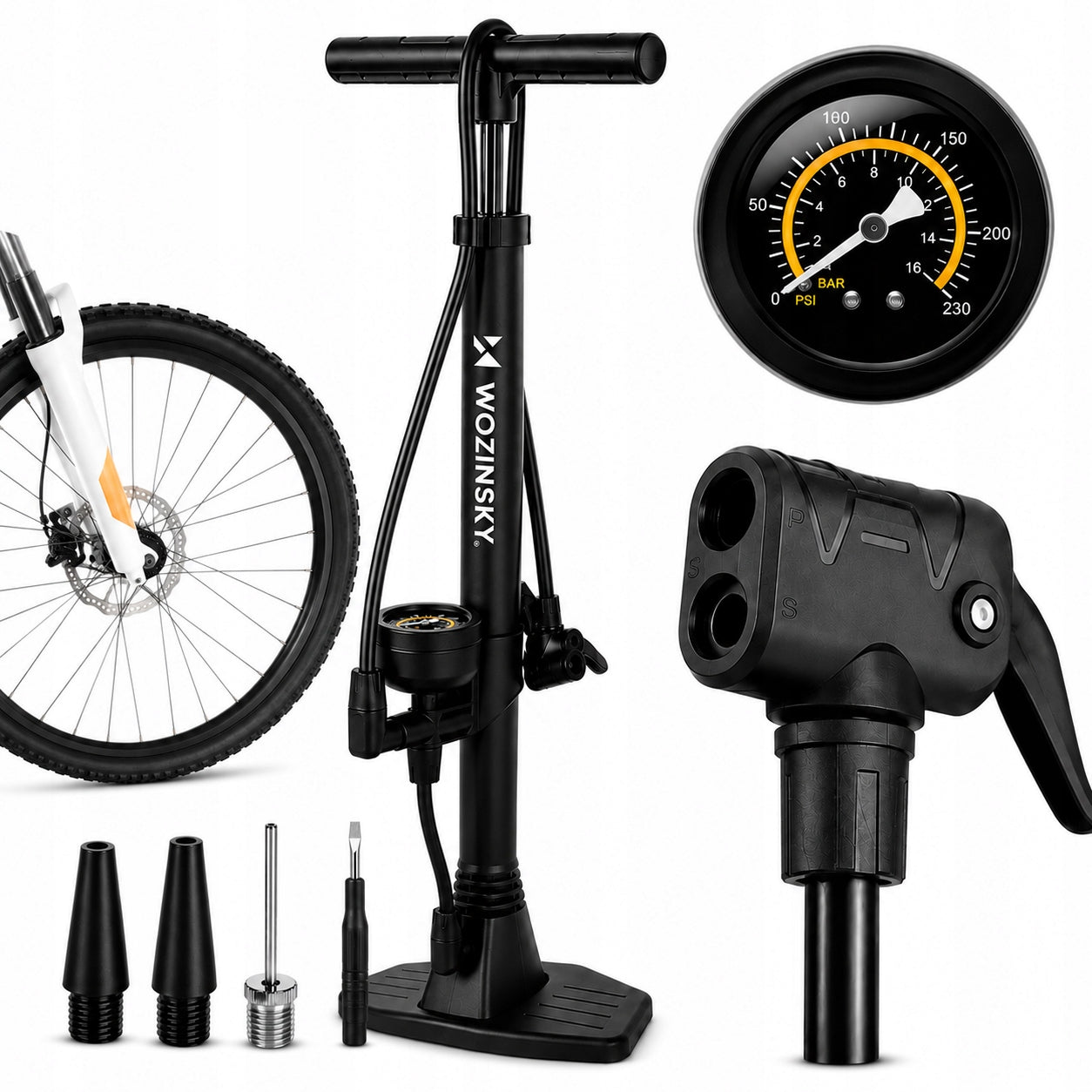 BICYCLE FLOOR PUMP PRESSURE GAUGE 160 PSI PRESTA SCHRADER BALL NEEDLE