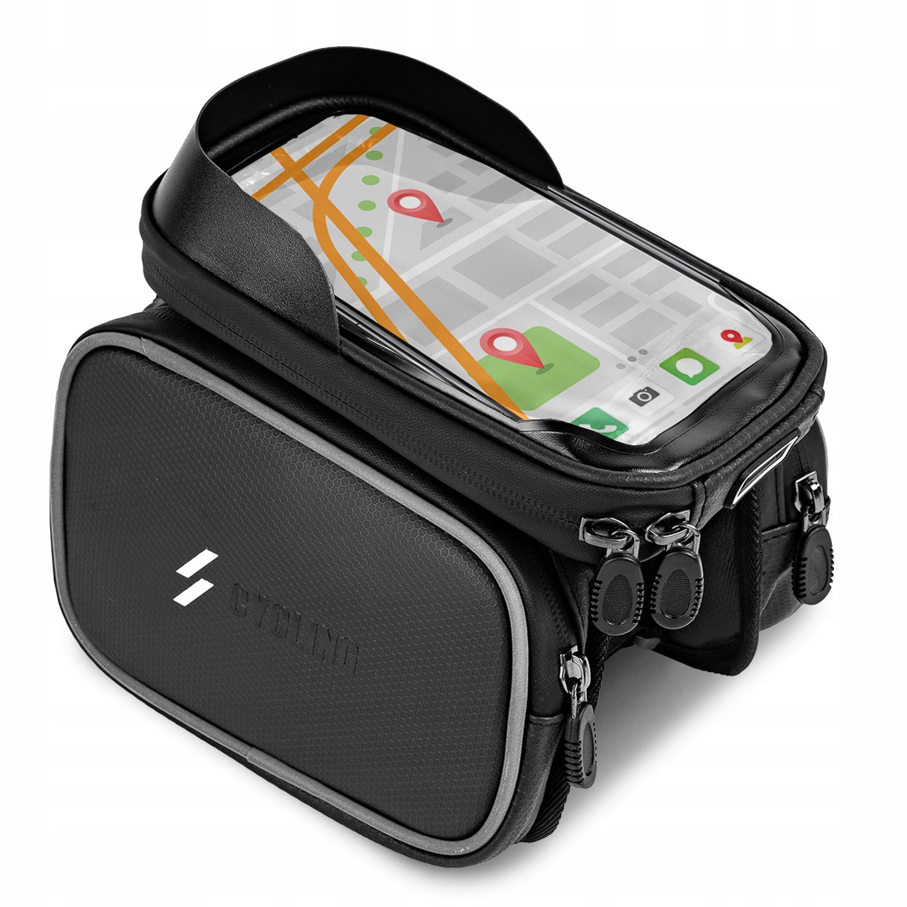 BICYCLE FRAME POUCH BAG WITH PHONE HOLDER 1L FRONT WATERPROOF Color black
