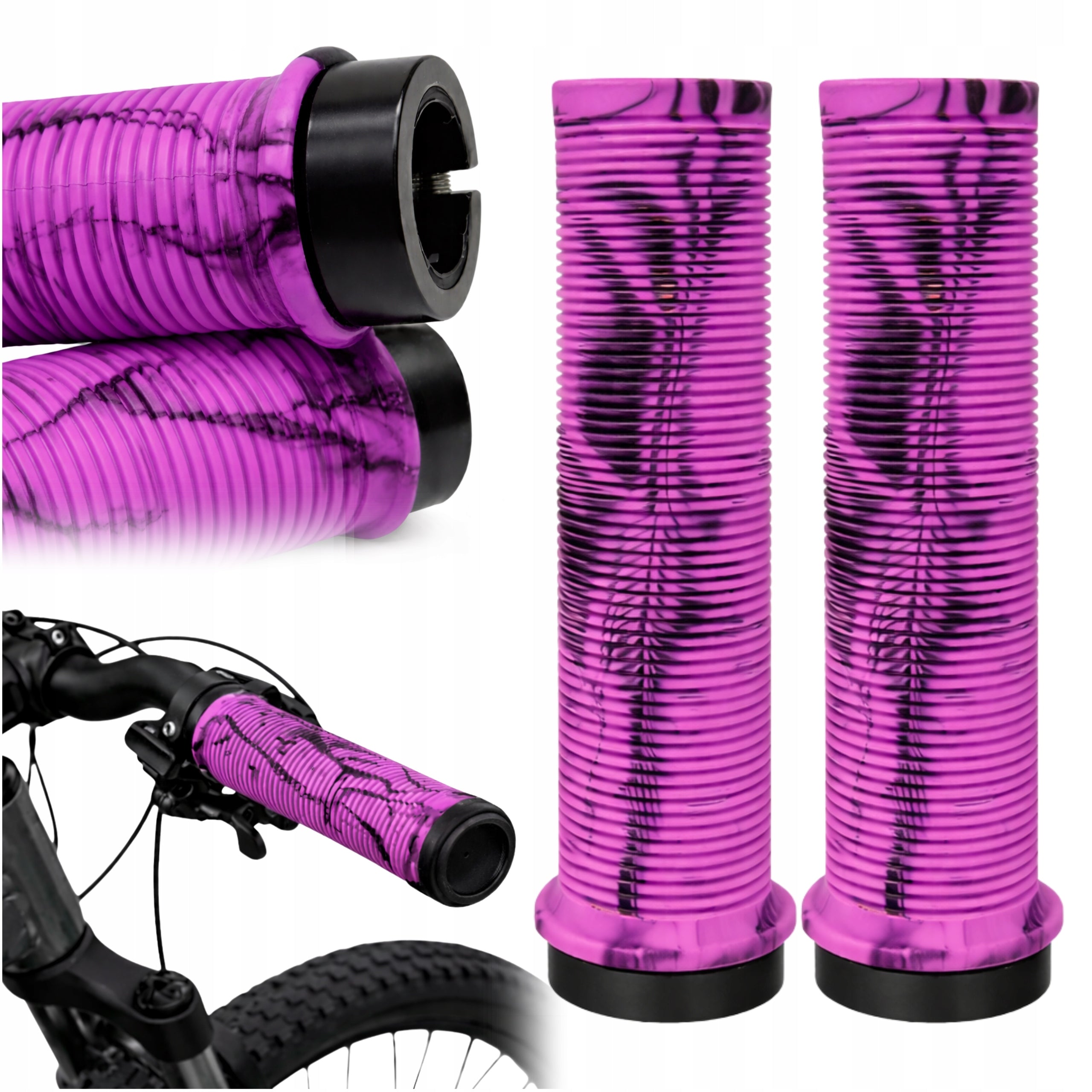 BICYCLE GRIPS FOR HANDLEBARS SHOCK-ABSORBING NON-SLIP RUBBER PURPLE