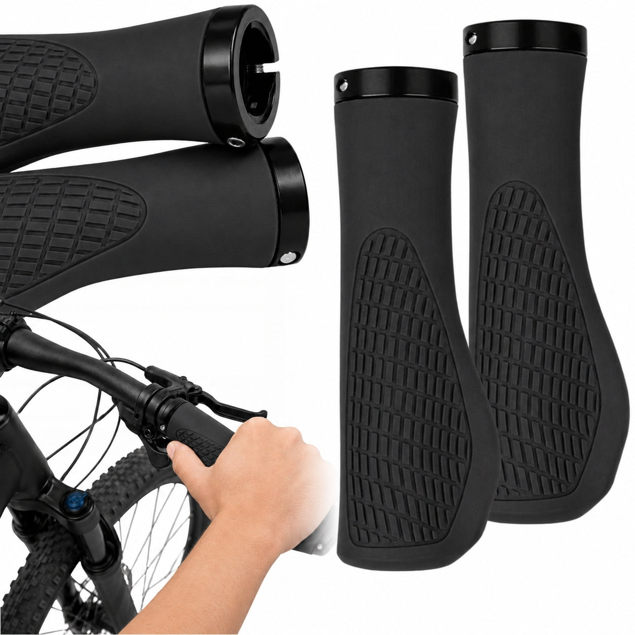 BICYCLE GRIPS HANDLES FOR BIKE COMFORTABLE NON-SLIP 2PCS BLACK