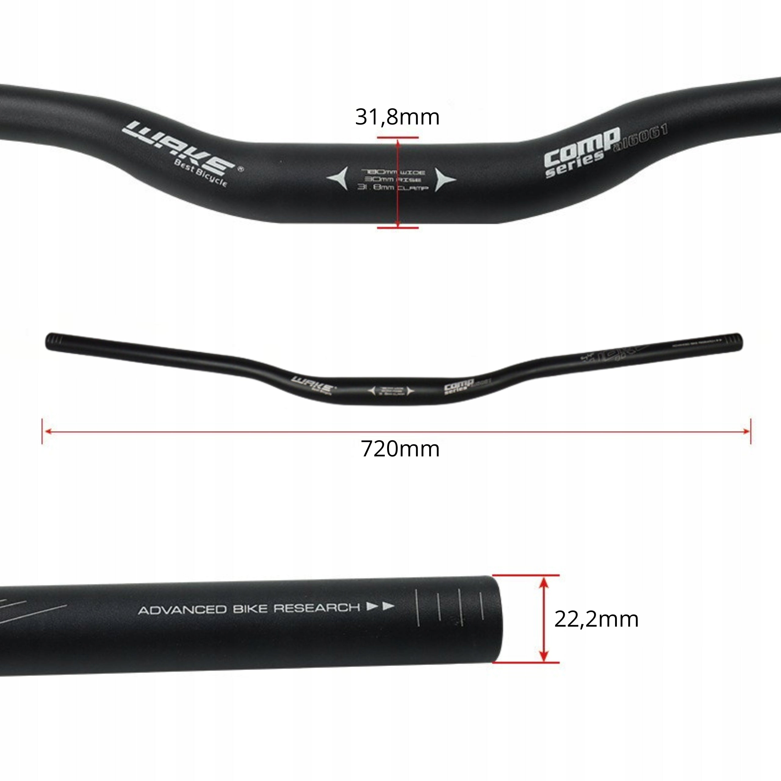 BICYCLE HANDLEBAR BENT FOR BICYCLE BLACK ALUMINUM WAKE 720MM / 31.8 MM Packaging status original