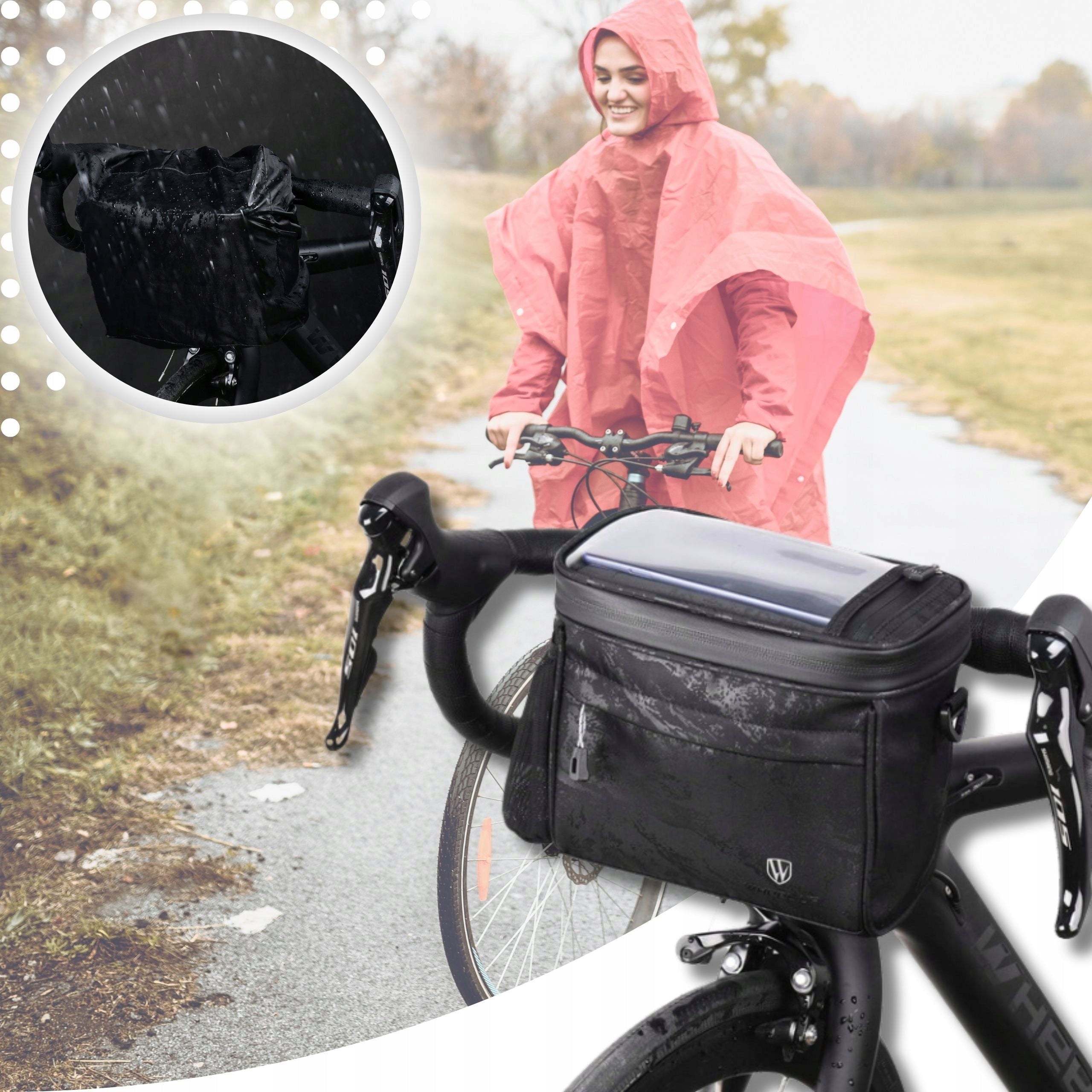 BICYCLE HANDLEBAR POUCH BICYCLE BAG MEN'S SHOULDER BAG WITH STRAP Color black