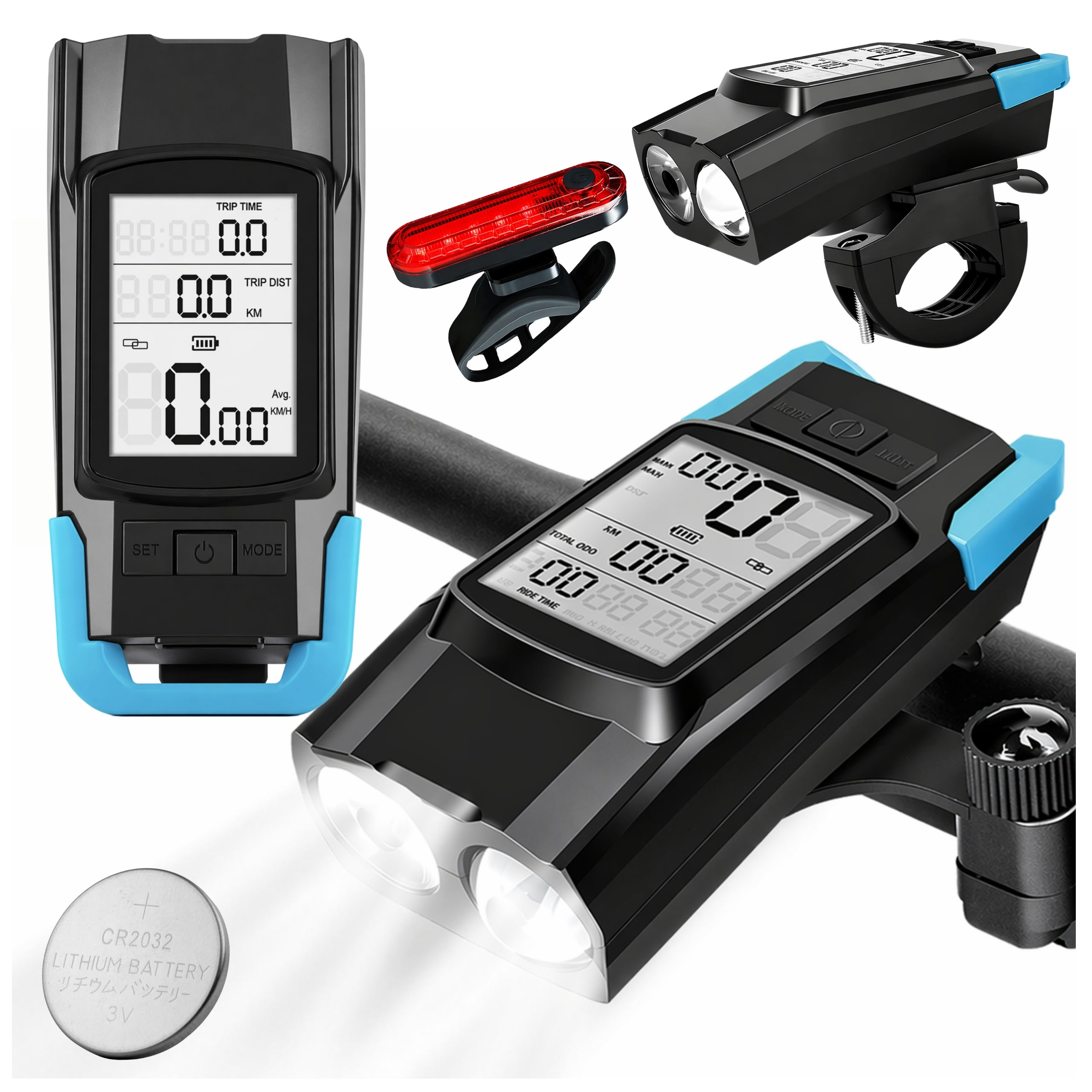 BICYCLE LAMP 2XLED FRONT REAR 4in1 BELL COUNTER STRONG WATERPROOF