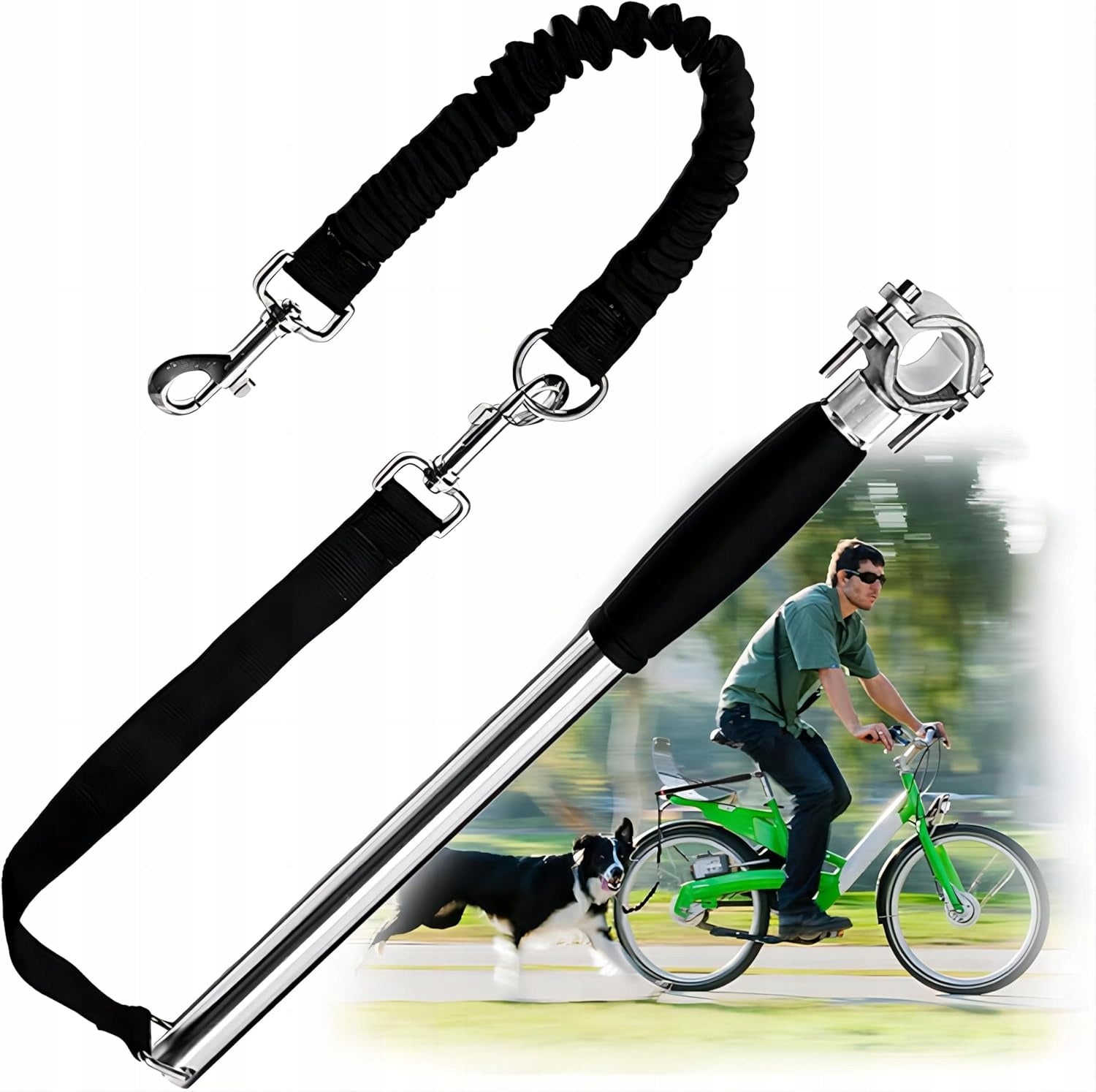 BICYCLE LEASH WITH BOOM BICYCLE TOW FOR DOG + SHOCK ABSORBER BAR Kind for bicycle