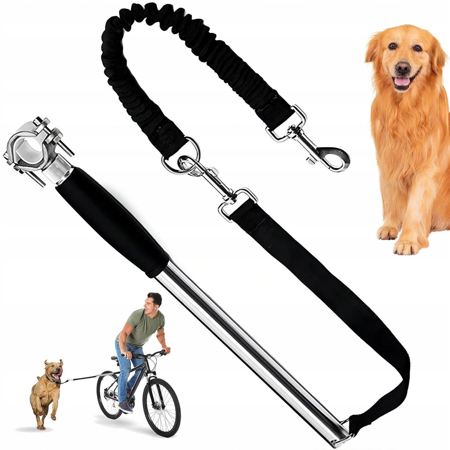 BICYCLE LEASH WITH BOOM BICYCLE TOW FOR DOG + SHOCK ABSORBER BAR