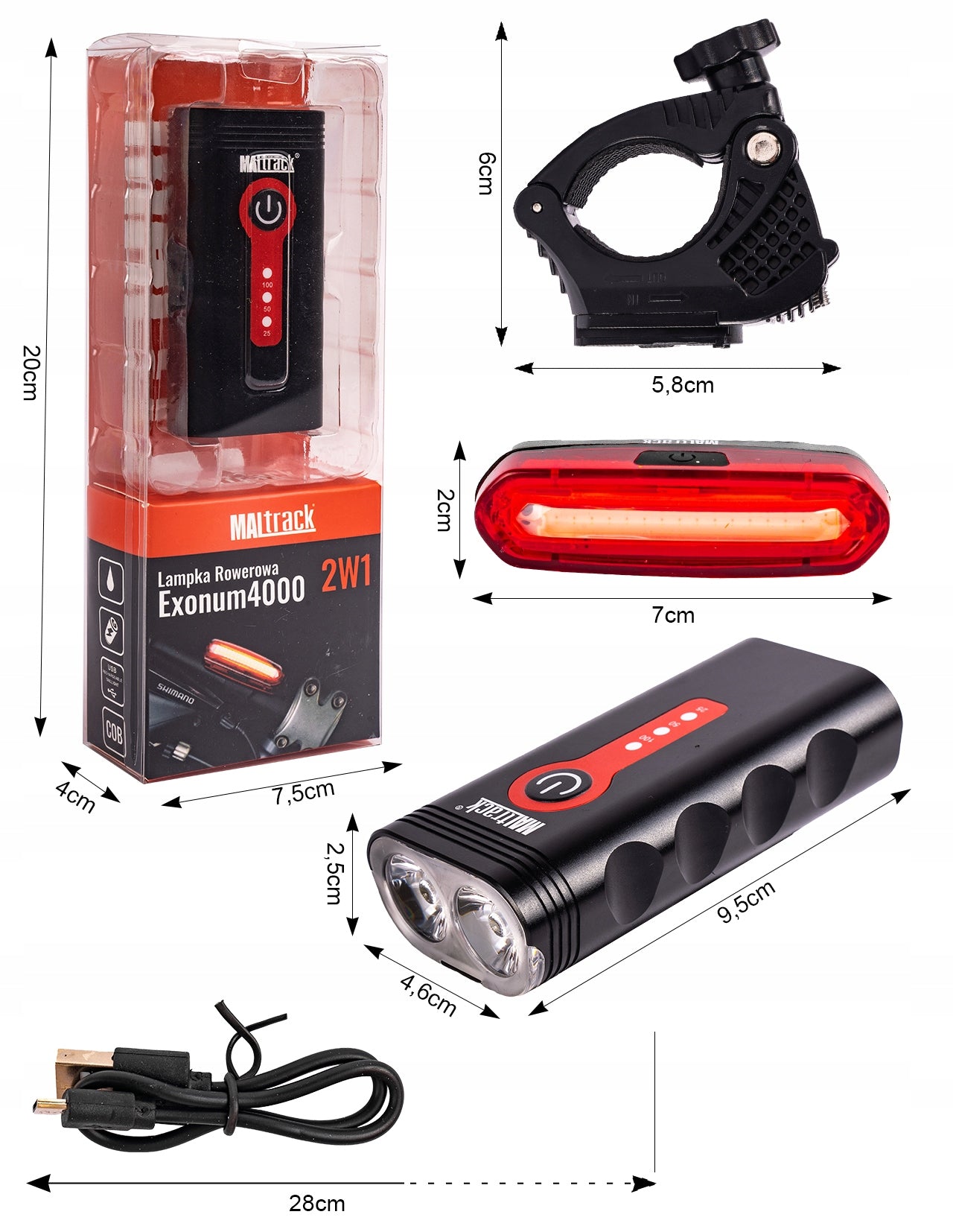 BICYCLE LIGHT FOR BICYCLE CORDLESS USB CABLE FRONT REAR LED 360 DEGREE Packaging status original