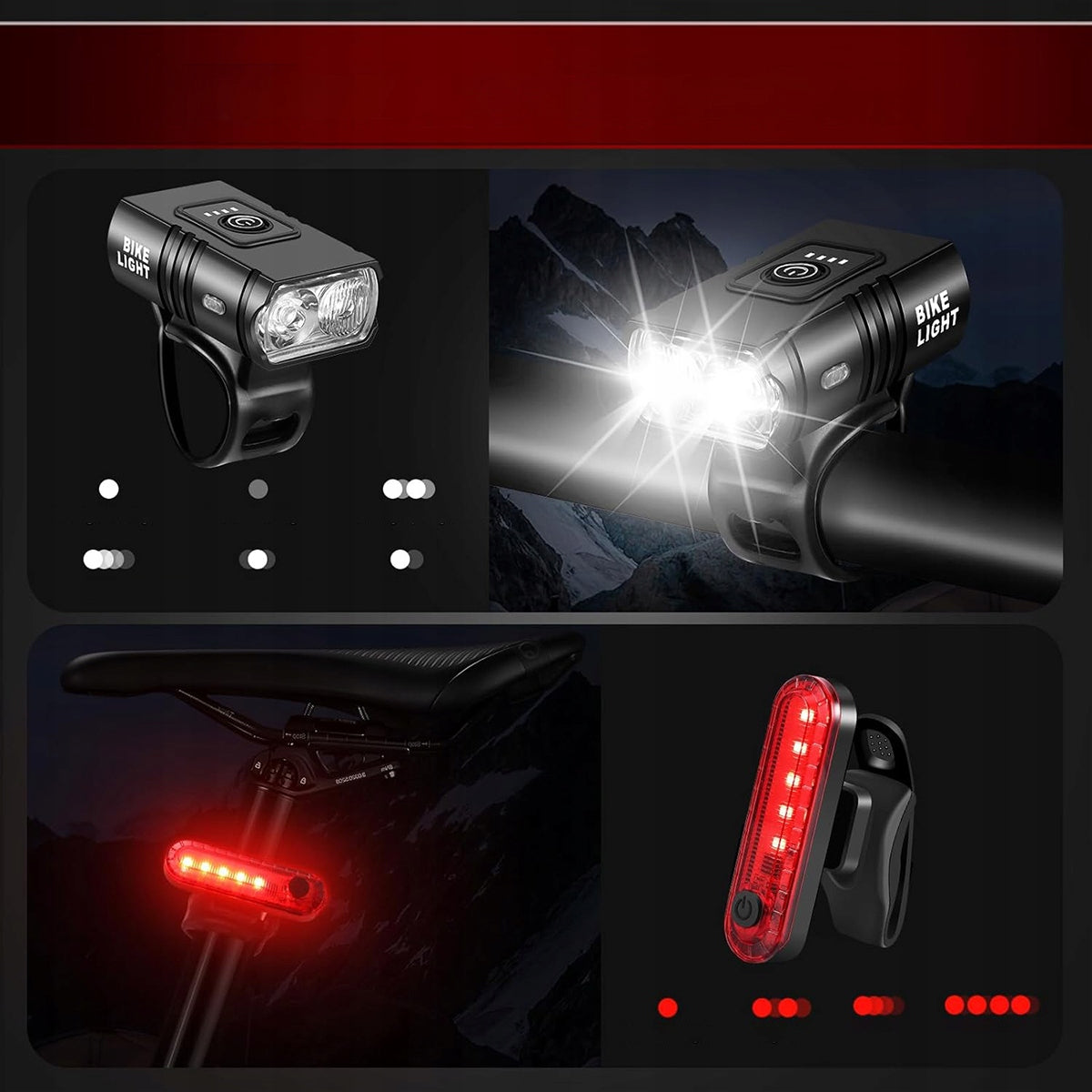 BICYCLE LIGHT FRONT METAL USB 1000 LM POWERBANK 1200 mAH + REAR SET Brand Univertel