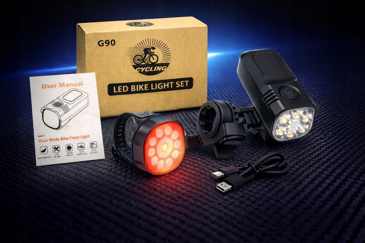 BICYCLE LIGHT FRONT REAR 1000lm 2000mAh FOR BICYCLE 15 LIGHTING MODES Packaging status original