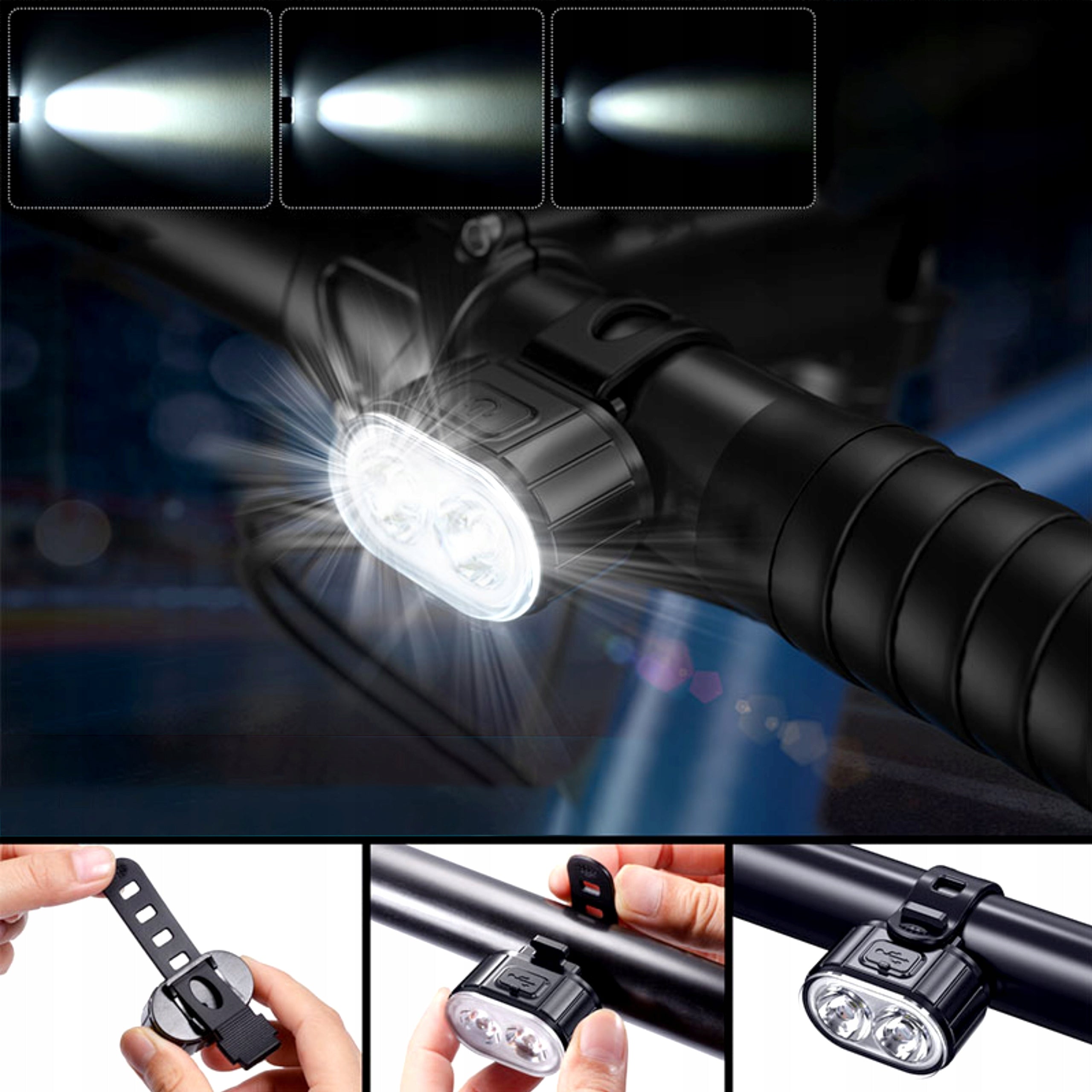 BICYCLE LIGHT FRONT REAR 800 LUMENS USB TYPE C WATERPROOF LED T6 Brand Blow