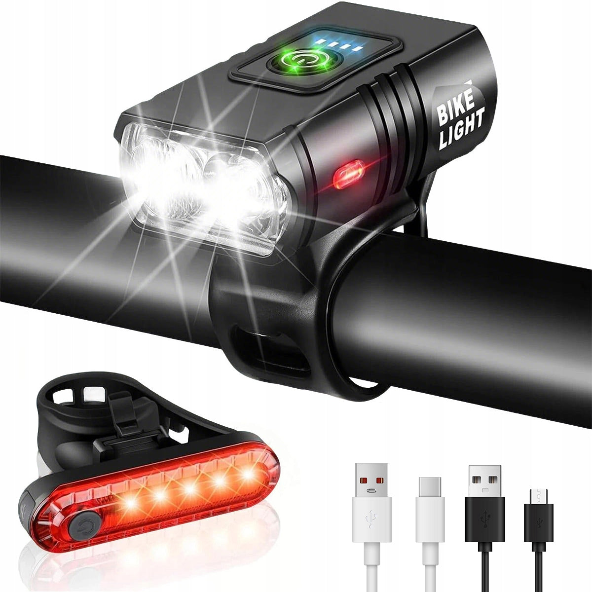 BICYCLE LIGHT FRONT REAR BICYCLE LIGHTS FOR BIKE USB LED SET Packaging status original