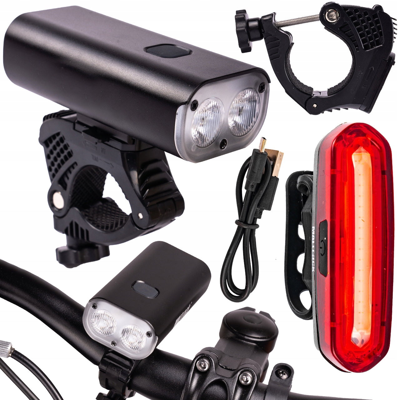 BICYCLE LIGHT FRONT+REAR IP65 WATERPROOF FOR BICYCLE ROTATION 360 LED 4400mAh Manufacturer code 110425
