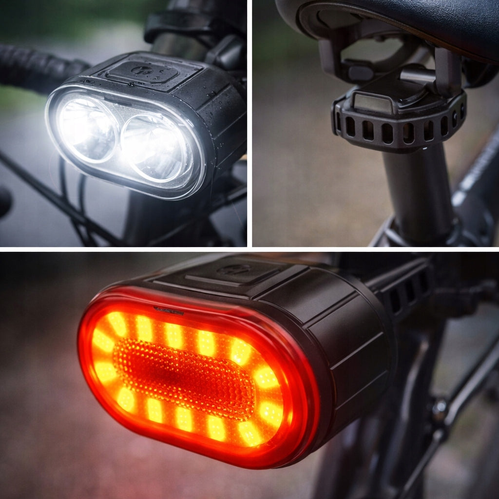 BICYCLE LIGHT FRONT REAR LED FOR BICYCLE HANDLEBAR SET USB 6 MODES Packaging status original
