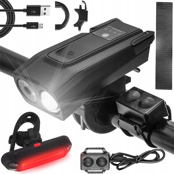BICYCLE LIGHT FRONT REAR LED FRONT BELL HORN USB RECHARGEABLE