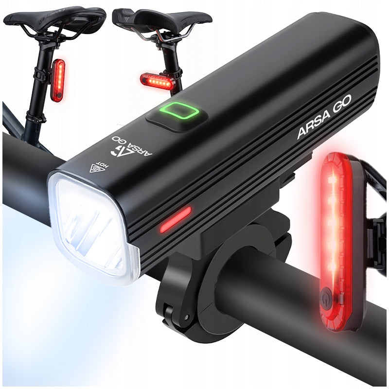 BICYCLE LIGHT FRONT REAR LED FRONT REAR RECHARGEABLE FLASHLIGHT 2x USB