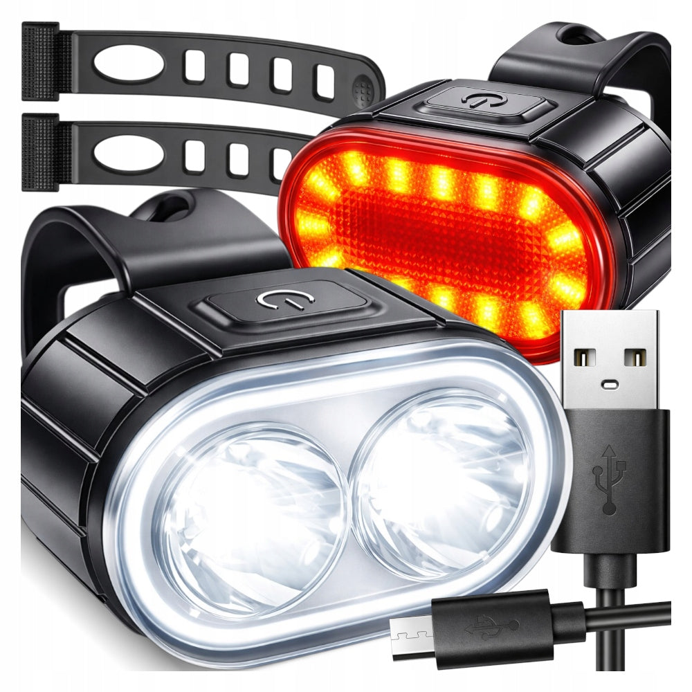 BICYCLE LIGHT FRONT REAR LED FRONT RECHARGEABLE USB-C LIGHT SET