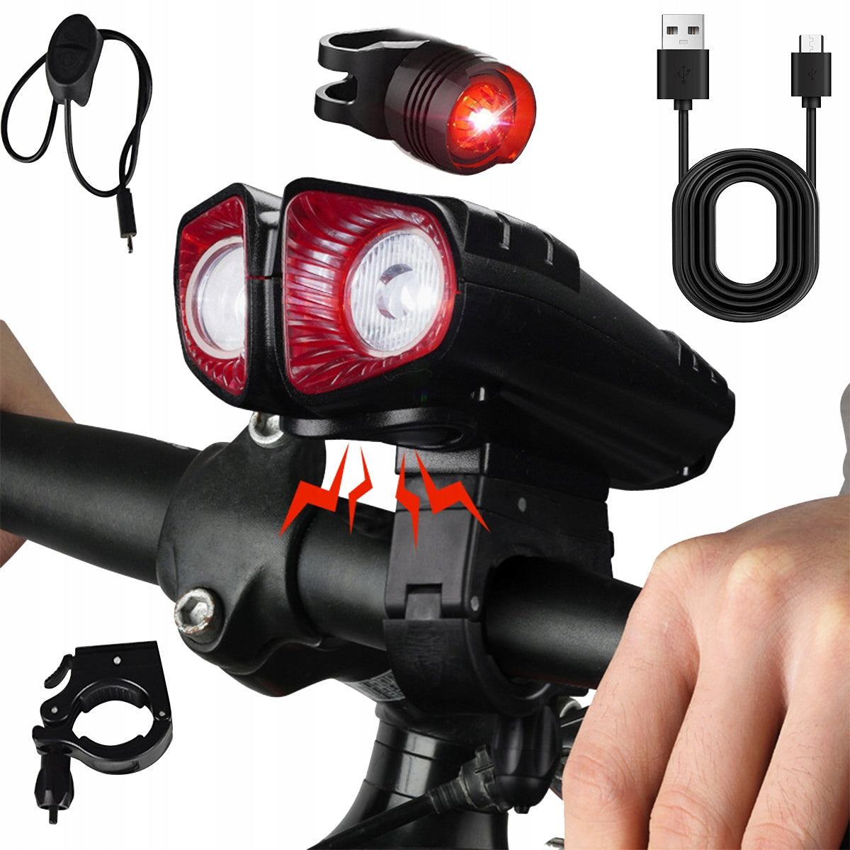 BICYCLE LIGHT FRONT REAR LED FRONT RECHARGEABLE USB LIGHT SET Packaging status original