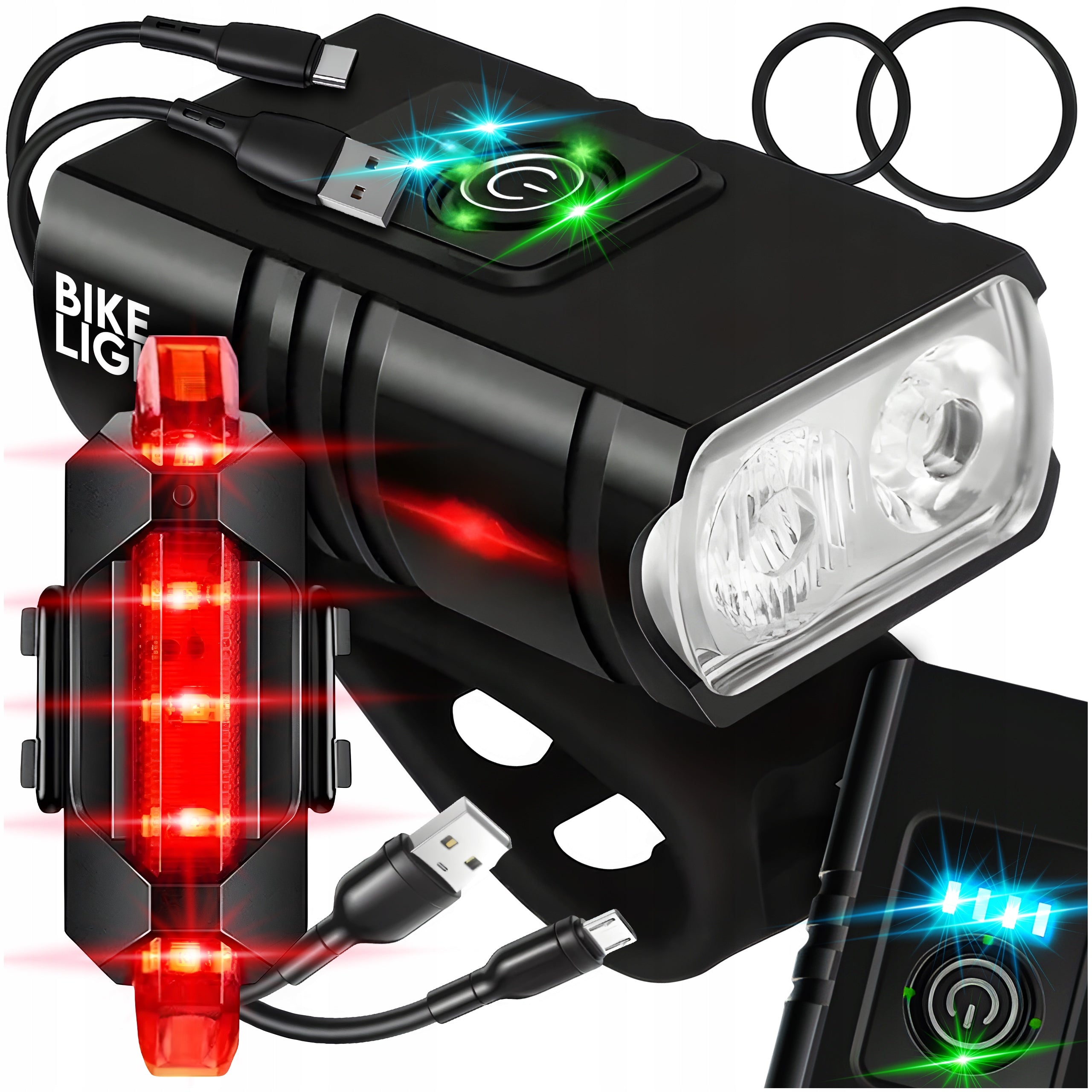 BICYCLE LIGHT FRONT REAR LED FRONT RECHARGEABLE USB LIGHT SET
