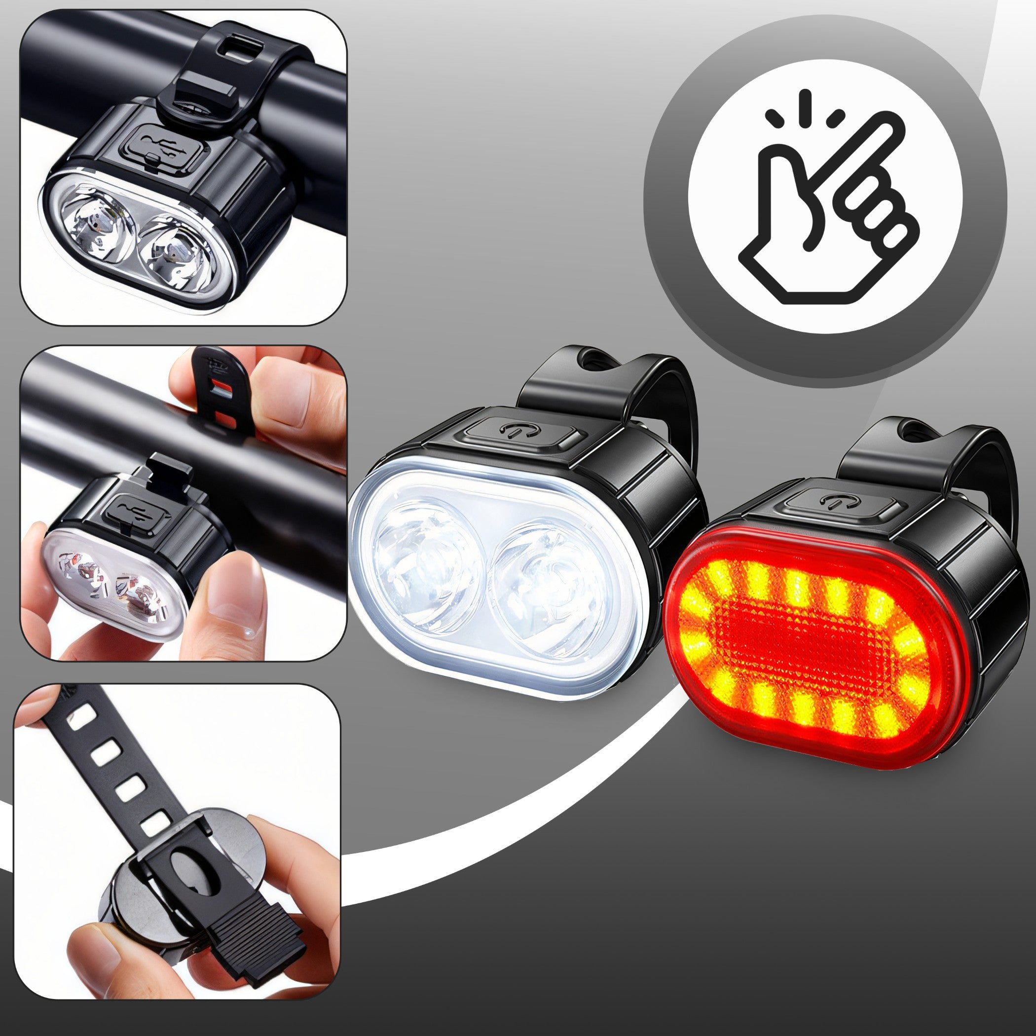 BICYCLE LIGHT FRONT REAR LED STRONG BATTERY FOR BIKE FRONT SET Manufacturer code LAMPKA ROWEROWA LED ZESTAW PRZÓD TYŁ ER1030