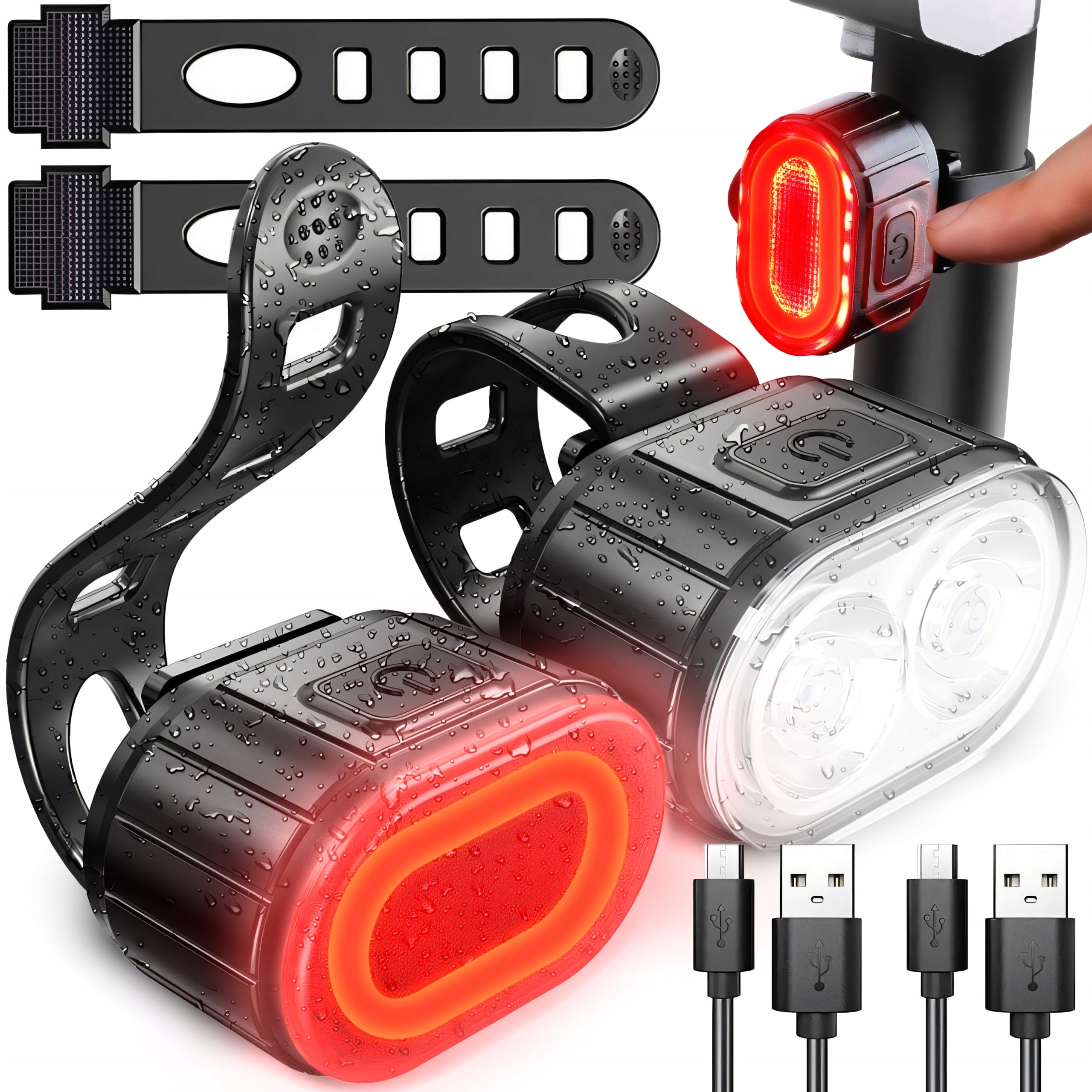 BICYCLE LIGHT FRONT REAR LED STRONG BATTERY FOR BIKE FRONT SET Packaging status original