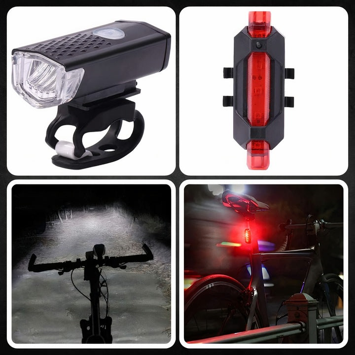 BICYCLE LIGHT FRONT REAR LED STRONG WATERPROOF USB BATTERY SET Brand Karwil