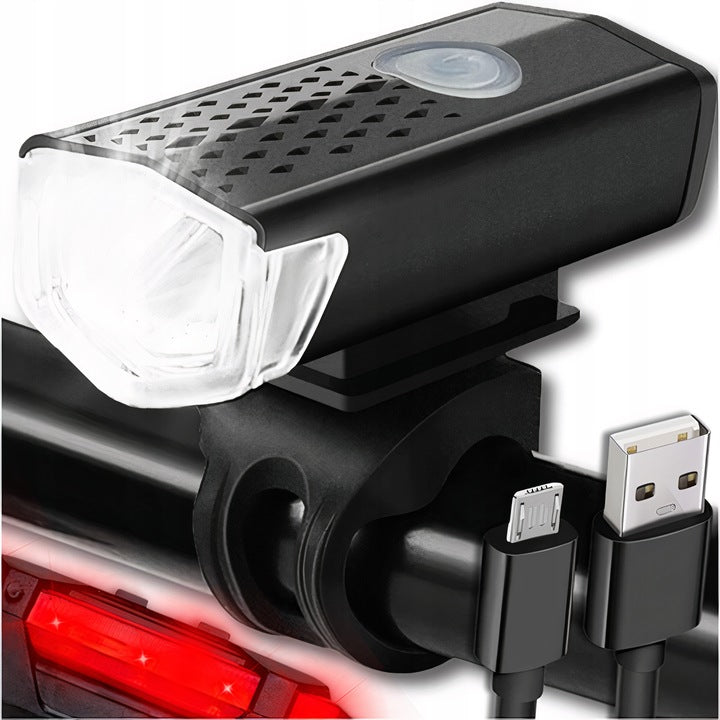 BICYCLE LIGHT FRONT REAR LED STRONG WATERPROOF USB BATTERY SET Color black