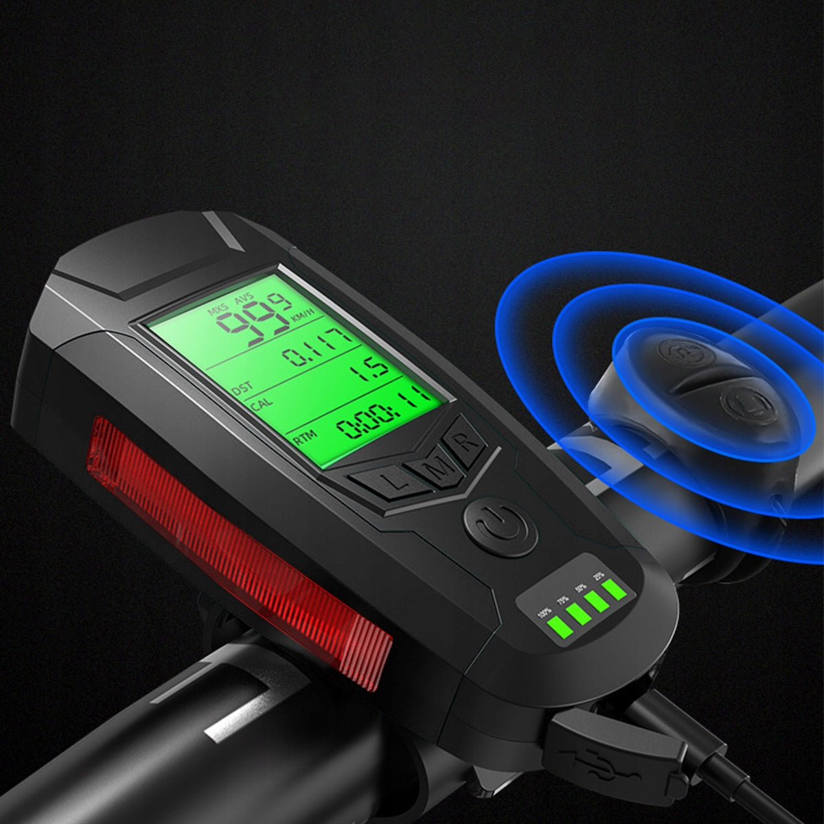 BICYCLE LIGHT FRONT REAR LED WITH USB COUNTER BELL HORN Brand no brand