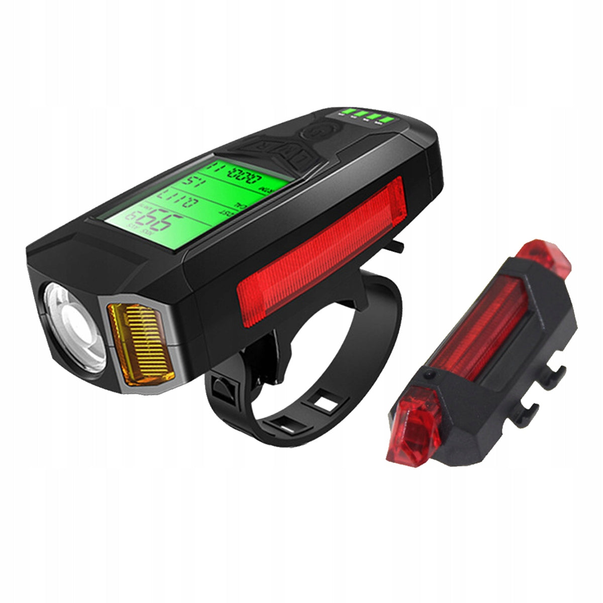 BICYCLE LIGHT FRONT REAR LED WITH USB COUNTER BELL HORN Packaging status original
