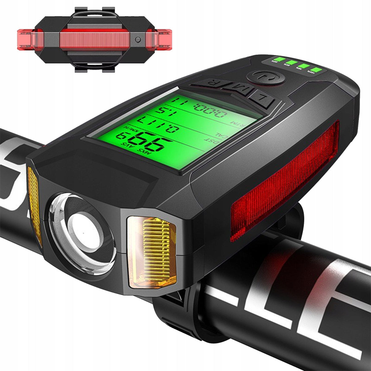 BICYCLE LIGHT FRONT REAR LED WITH USB COUNTER HORN BELL