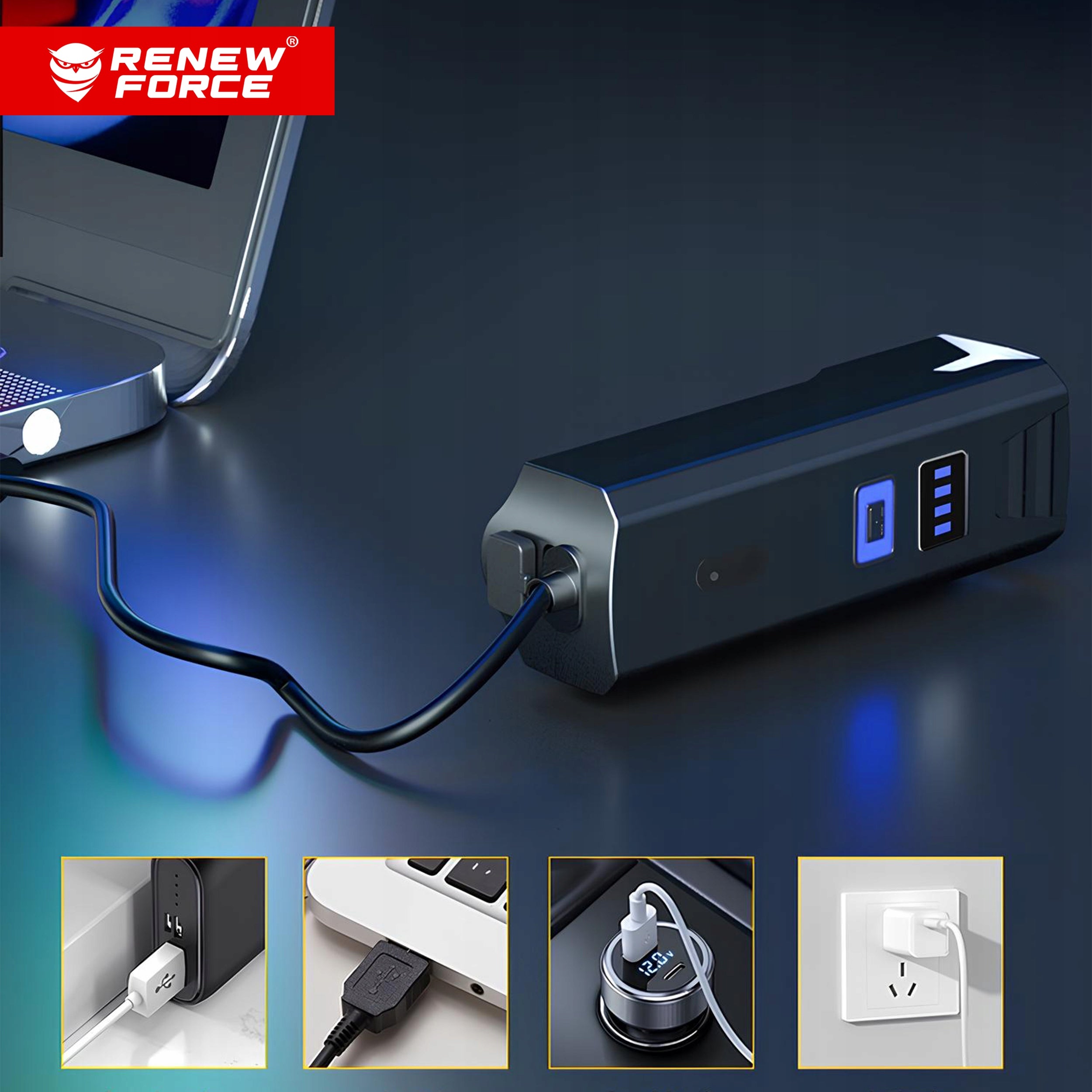 BICYCLE LIGHT FRONT REAR PILOT HORN 1200lm 2000mAh FOR BICYCLE 13H Brand Renew Force