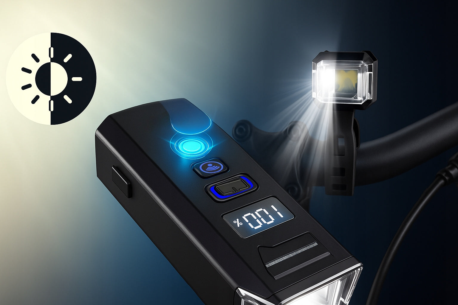 BICYCLE LIGHT FRONT REAR REMOTE CONTROL HORN 1200lm 2000mAh FOR BICYCLE Manufacturer code LAMPKA ROWEROWA 1200 PRZEDNIA TYLNIA KLAKSON