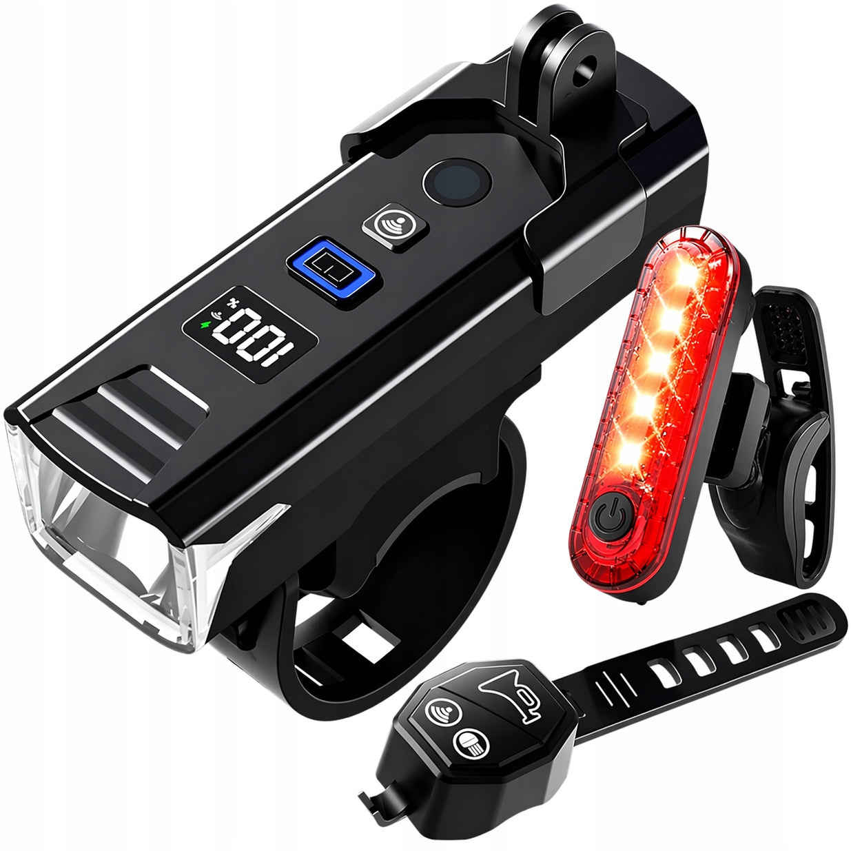 BICYCLE LIGHT FRONT REAR REMOTE CONTROL HORN 1200lm 2000mAh FOR BIKE